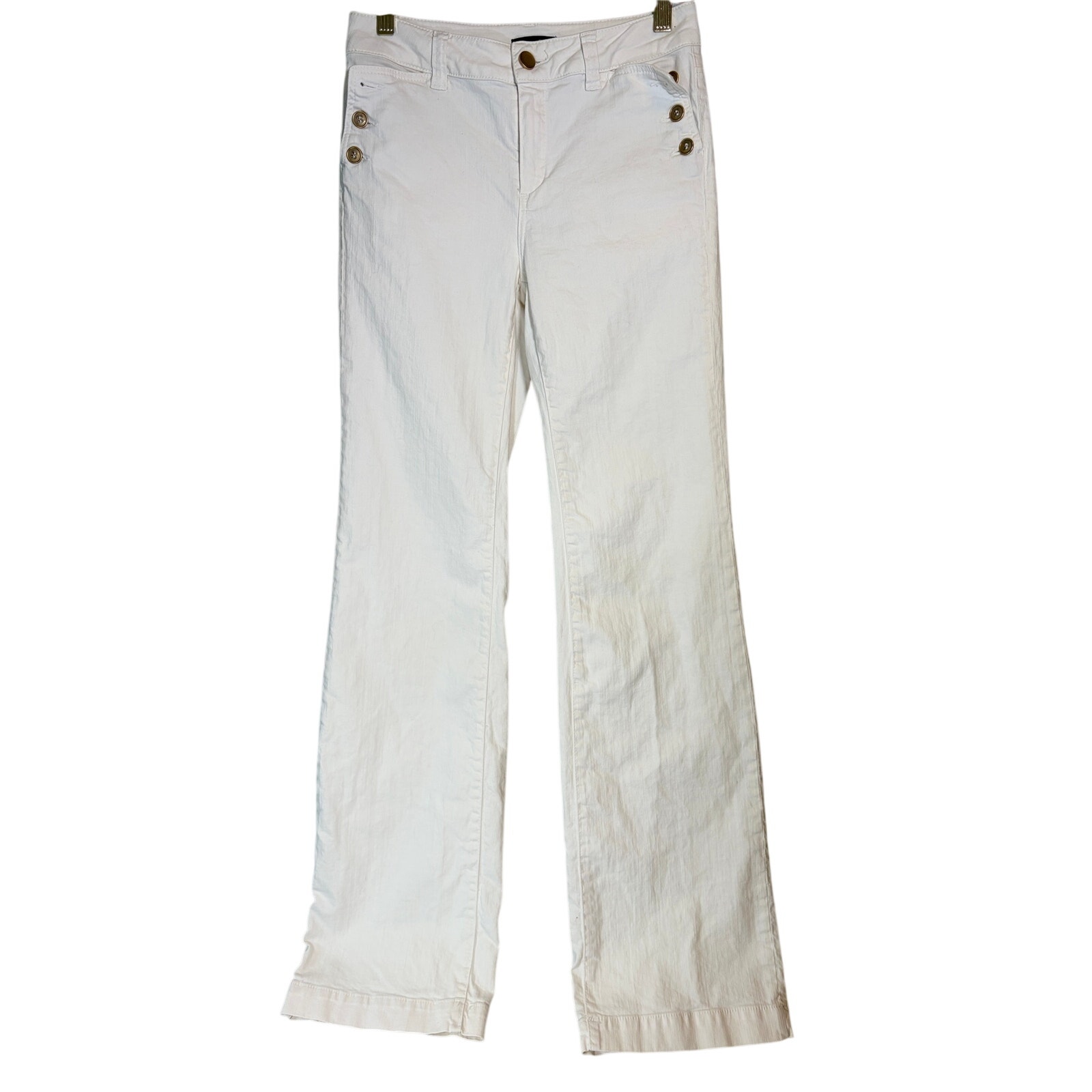 Cream Denim Wide Leg Pants - 4